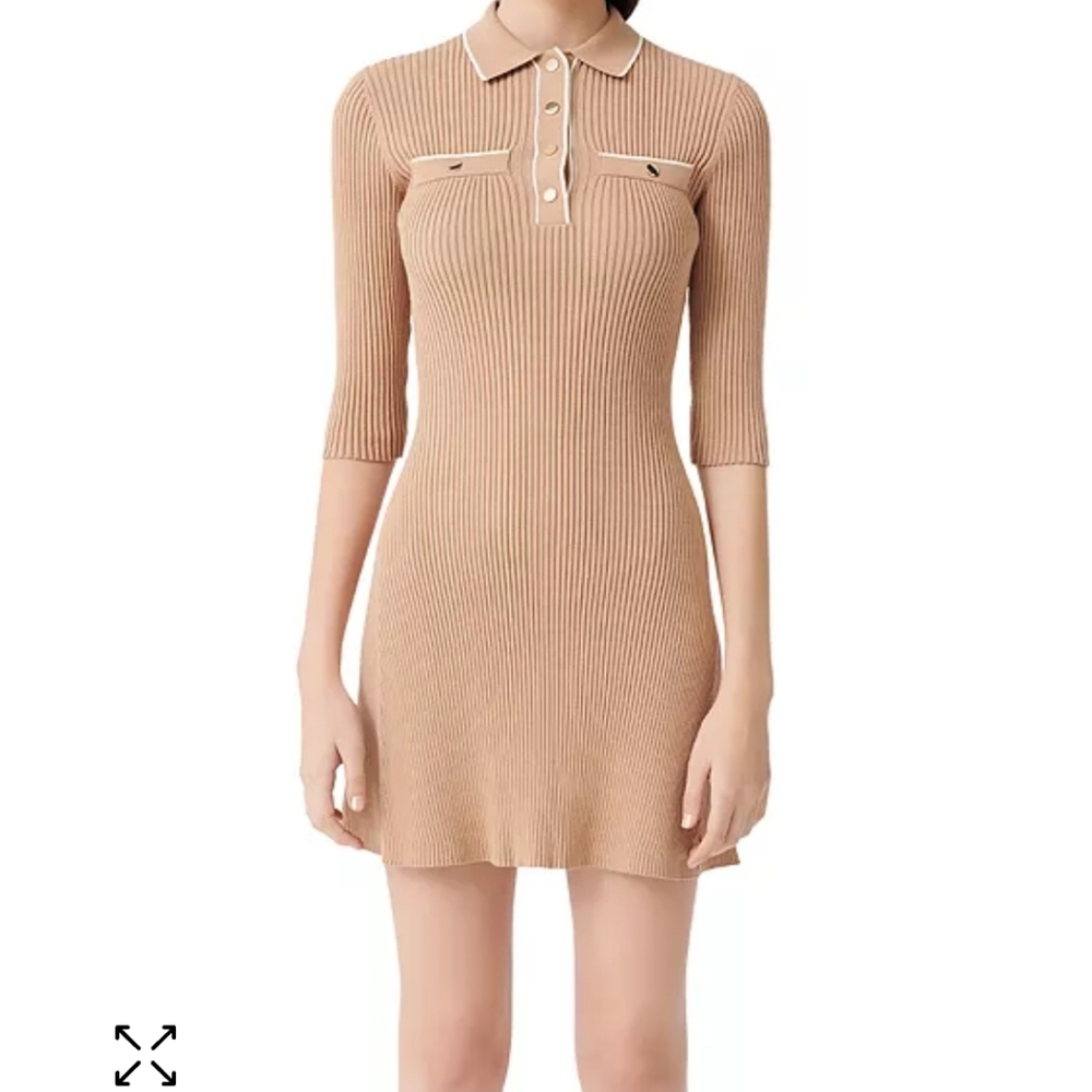 Maje Beige Ribbed Knit Dress (Maje Relly Dress)